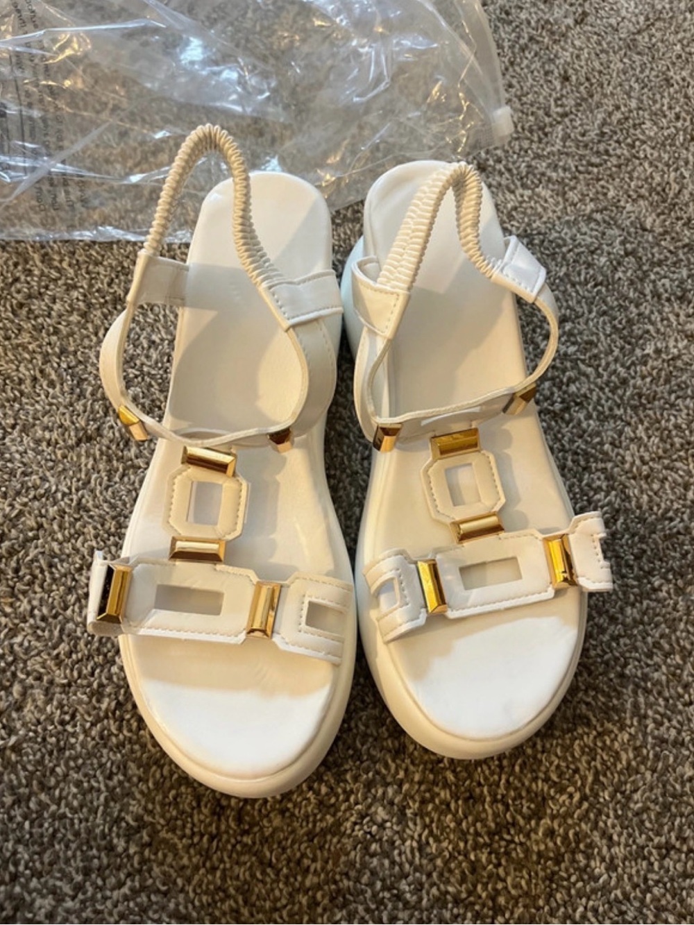 Women’s White Sandals with Gold Accents